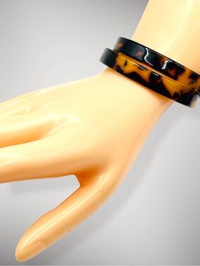 Vintage Faux Tortoise Shell Lucite Cuff Bracelets Set of 2
